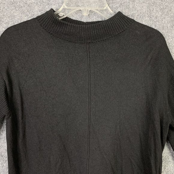 Talbots Merino Wool Black Sweater Women L Petite Mock Neck Slit Hem - Picture 2 of 11
